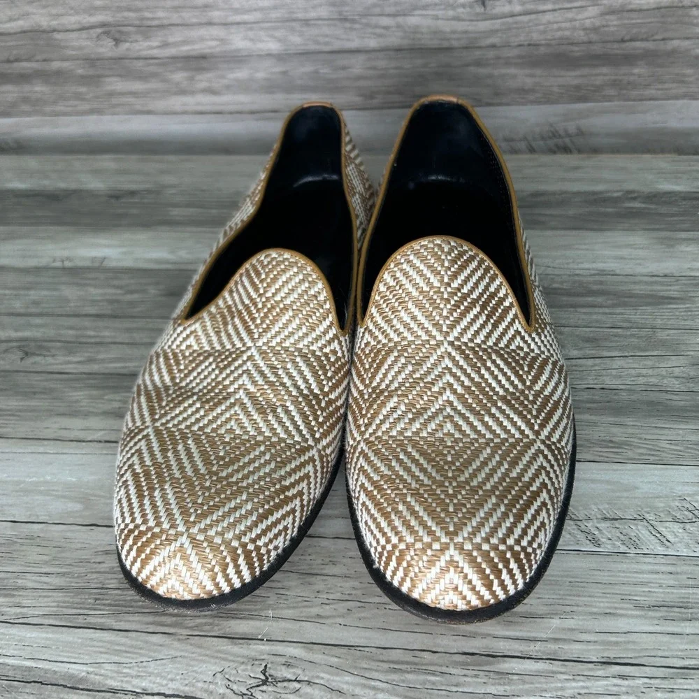 A. Testoni Italy Mens Woven Raffia Loafers Size 8 Geometric Old Money‎ Preppy